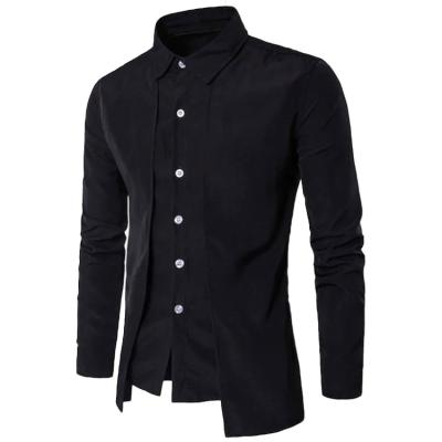 China 100% Anti-Pilling Polyester Casual Stand Collar Mens Solid Asymmetrical Edge Shirt for sale