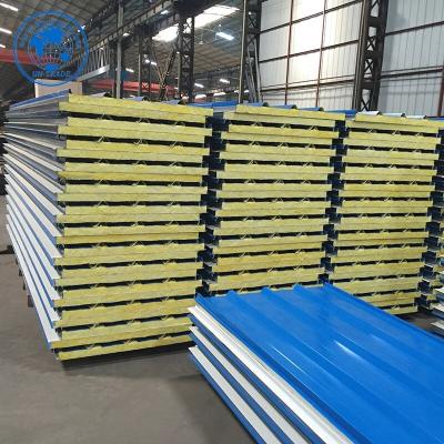 China Construction Cement Board Mineral Wool Fiberglass Rockwool Sandwich Panel For Bakery Equipment And Case Prefabbricated House for sale