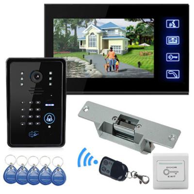 China ABS plastic & aluminum alloy 7 inch touch screen video door phone system with electronic control lock + RFID keyfobs for sale