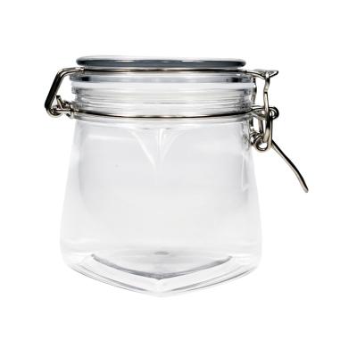 China Empty special shaped plastic food PET 600ml 20 oz airtight storage kilner jar with clip top for sale