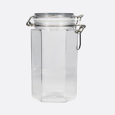 China Hexagon 800ml Food Clear Large 27oz Plastic Sealable Clip Top Leakproof Kilner Storage Container Jar for sale