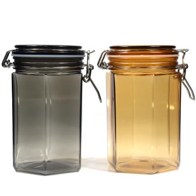 China Empty Food Hexagon 800ml Large 27oz PET Plastic Clip Top Leakproof Kilner Storage Container Airtight Jar for sale