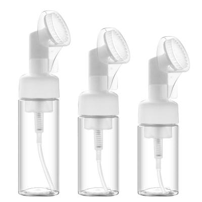 China Personal Care Empty 80ml 100ml 120ml PET Plastic Foaming Bottle With Brush For Face Cleanser for sale