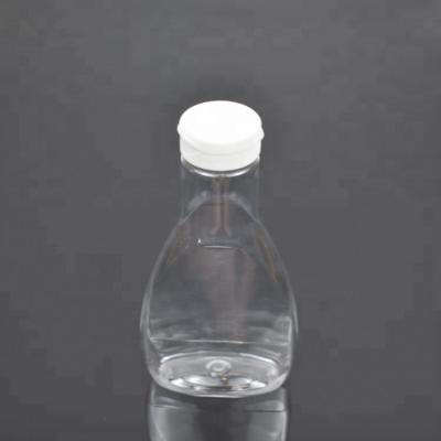 China 250ml 8.5oz Recyclable Flat Squeezable Empty PET Plastic Bottle With Flip Cap For Salad Dressing Packaging for sale