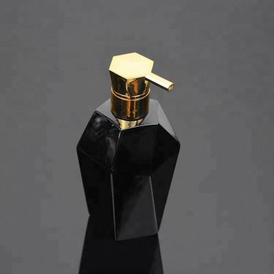 China 300ml 10.5oz Recyclable Empty Luxury PET Plastic Black Bottle With Gold Pump Dispenser For Body Wash Body Scrub for sale