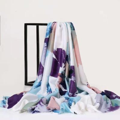 China Fall/Winter European American Ladies Printed Scarves Fashion Soft Soft Tassel Shawl Polyester Satin Scarf For Women for sale