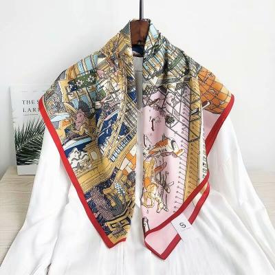 China Abstract 90*90 Silk Soft Luxury Custom American European Square Silk Scarves High Quality Silk Scarf For Women for sale