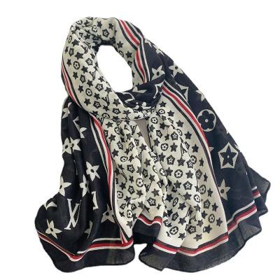 China Universal Shawl Polyester Cotton Scarf 2021 New New Cotton Viscous Women Geometric Print Stripe Muslim Design for sale