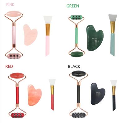 China High Quality Anti Aging Face Lift Massager Facial Tools Face Lifted Quartz Jade Roller Set Dark Stone Rose Gold Body Gift Metal Head Massager for sale