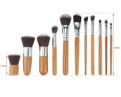 China Angular Blush Running Products 11pcs Bamboo Makeup Brushes Kabuki Brush Face Mask Vegan Hair Beakey Flat Makeup Brush Set for sale