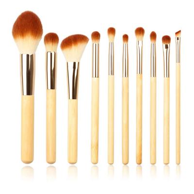 China Angular Blush Bamboo Makeup Brushes 10pcs Cosmetic Brushes Blend Vegan Eyelash Hair Makeup Synthetic Base Brush Set for sale