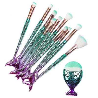 China Angular Blush Best Selling Mermaid 11pcs Colorful Makeup Brushes 1/6 Custom Logo Glitter Cosmetic Concealer Brushes Kit for sale