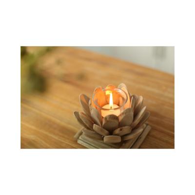 China Hand Nailed Lotus Flower Candlestick Handmade Retro Luxury Style Home Decorative Table Top Glass Candle Holders for sale