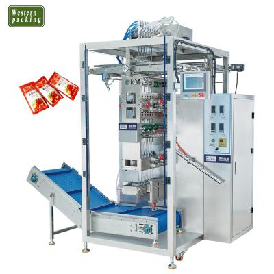 China PLC control system + /English screen tomato sauce machine price/small sachet salad ketchup packing machine for sale