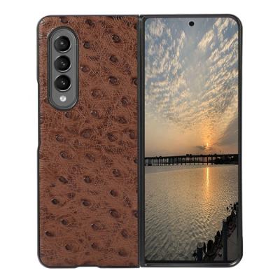 China Luxury Shockproof Hot Selling Ostrich Skin Pattern Mobile Phone Back Cover Genuine Leather Case For Samsung galaxy z fold 3 5G for sale