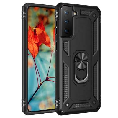 China Hot Popular Shockproof With Magnetic Armored Back Ring Holder 2 in1 Shockproof Mobile Phone Cover Cases For Samsung Galaxy S21 Plus for sale