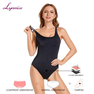 China LYNMISS Antibacterial One Piece Recycled Period Swimwear Panties Black 4 Layers Absorbency Waterproof Women Period Swimsuit Light-moderate for sale