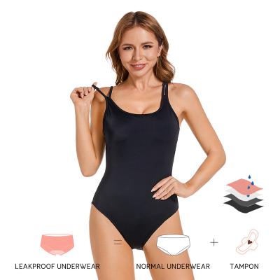 China DROPSHIPING Antibacterial Black One-Piece Swimsuit High Cut Menstrual Period Swimwear Quick Dry Swimsuit Waterproof for sale