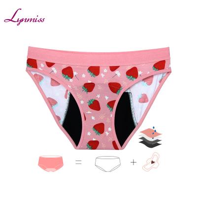 China LYNMISS Antibacterial 2021 Lovely Teens Period Panties For Leak Proof Suitable Organic Cotton Kids Waist Underwear Menstrual Panties for sale