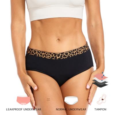 China LYNMISS Antibacterial Leopard Reusable Period Panties For Women 4 Layers Leak Proof Heavy Drip Menstrual Panties Amazon hot sale calzones mujer for sale