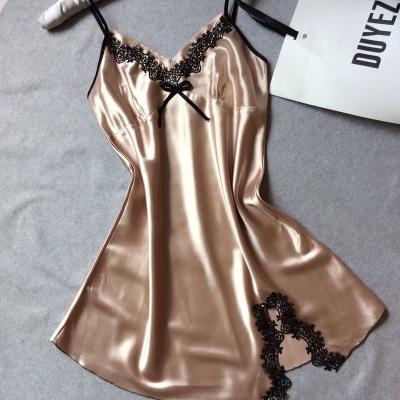 China LYNMISS Breathable High Quality Pure Satin Lace Women Sexy Lingerie Nightgown for sale