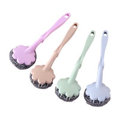 China Durable Plastic Handle Steel Wire Scrubber Kitchen Dish Bowl Cleaning Brush With Stainless Steel Wool H1076 for sale