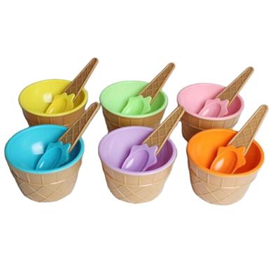 China Sustainable 7 Colors Kids Plastic Ice Cream Bowls Spoons Set Durable Ice Cream Tools Kids Couples Gifts Dessert Bowl H364 for sale