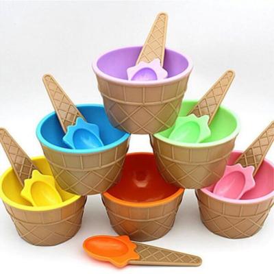 China High Quality Viable Cup 7 Colors Plastic Tool Ice Cream PS Bowl With Spoon Tools For Kids Birthday Party Dessert Bowl H364 for sale