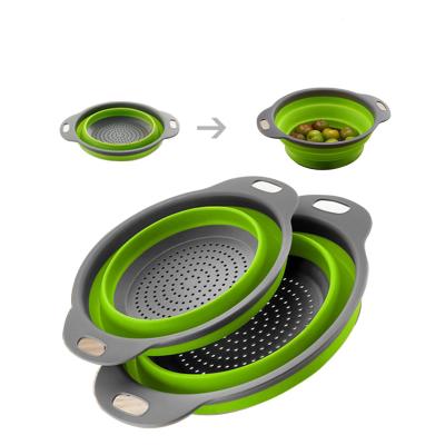 China Viable Folding Drain Basket Kitchen Silicone Fruit Vegetable Strainer Dish Drainer Kitchen H476 for sale