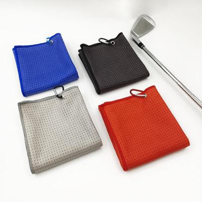 China Custom Logo Kid Safe Microfiber Weave Golf Towels With Metal Clip Hook Waffle Golf Towels for sale