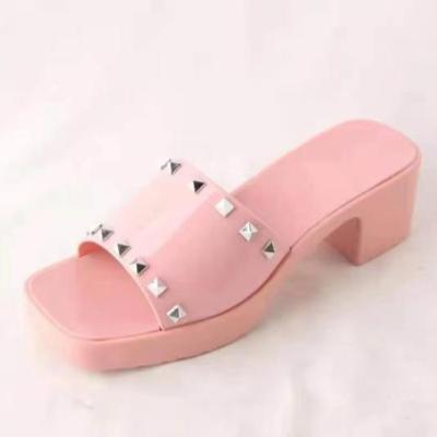 China New Arrivals PU Ladies Women High Heels Summer Beach Shoes Lightweight Sandals With Double Strap for sale