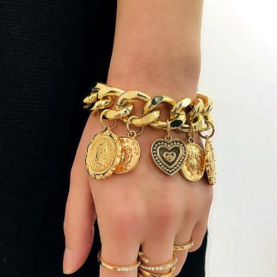 China Vintage Retro All-match Embossed Generous Dangle Hand Ornaments Personality Exaggerated Geometric Punk Bracelet for sale