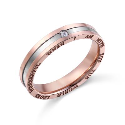 China Stainless Steel Rose Gold Valentine's Day Gift Hot Sale Letter Cubic Zirconia Couples Love Ring Wedding Rings CLASSIC for sale