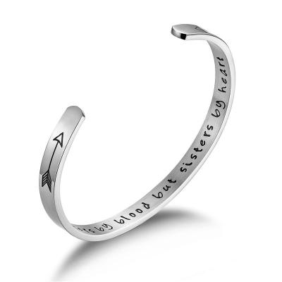 China TRENDY High Quality 6mm Not Sister By Blood Step Sister Birthday Jewelry Gift Engraved Wide Cuff Bangle Bracelet for sale