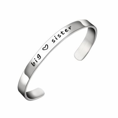 China CLASSIC Stainless Steel Sister Friendship Expandable Cuff Bracelet Polished Lettering Bracelet Women Accessories Jewelry for sale