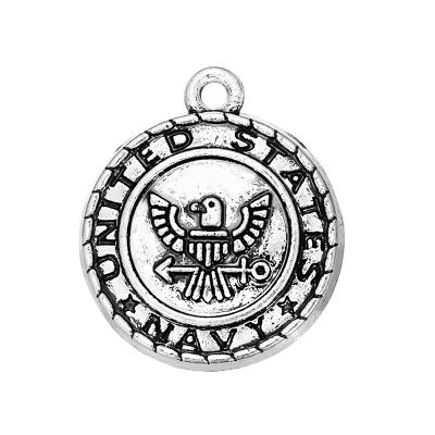 China Wholesale Office/USA Metal Career Zinc Alloy Navy Charms Antique Silver Plated Pendant For Eagle Round Souvenir Jewelry for sale