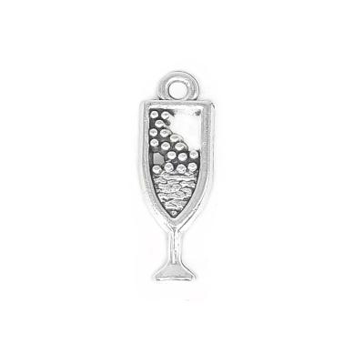 China CLASSIC Good Quality Antique Silver Plated Champagne Flutes Wine Glass Charms DIY Alloy Accessories Pendant Jewelry Making for sale