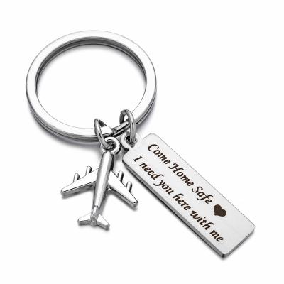 China Wholesale Metal Airplane Men Charms Come Home Key Chain Safe I Need You Here With Me Gift For Dad Husband Friend for sale