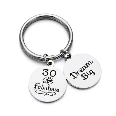 China The 30th Happy Birthday Metal Charm Custom Dreamy Engraved Key Chain Inspirational Keychain Jewelry Great Gift For Men for sale