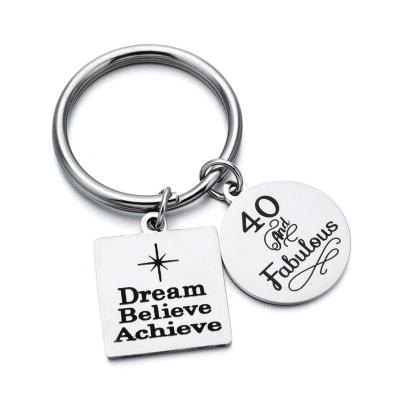 China Wholesale Metal Anniversary Happy Fortieth Charm Key Chain Dream Believe Come True Inspirational Jewelry Anniversary Gift For Women Men for sale