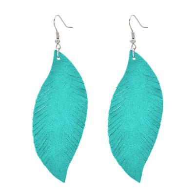 China TRENDY Genuine Leather Leaf Jewelry Feather Earrings DIY Drop Dangle Lightweight Women Earring Design for sale