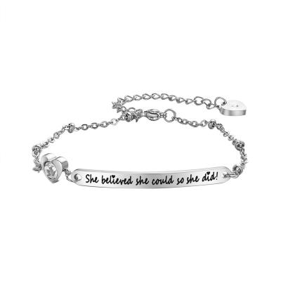 China CLASSIC Engraved She Believed She Could So She Do Long Stainless Steel Bar Adjustable Bracelet Polished Chain Bracelet Inspired for sale