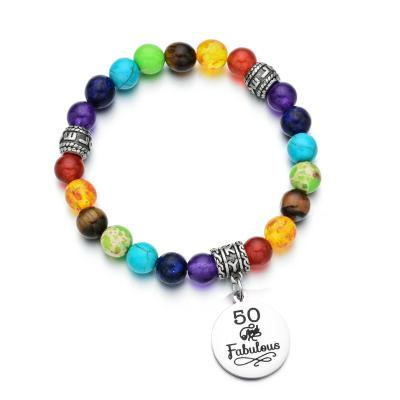 China CLASSIC 7 Chakra Healing Beads Elastic Birthday Charm Women Bracelet Happy Birthday Gift Anniversary Jewelry 8mm for sale