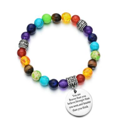 China CLASSIC 7 Chakra Healing Beads Inspirational Elastic Bracelets You Are Braver Gift For Girls Encourage Jewelry 8mm for sale