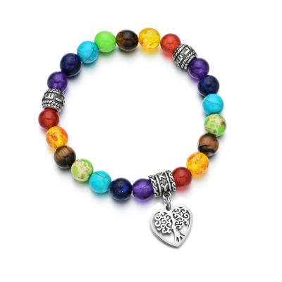 China CLASSIC 7 Chakra Healing Beads Elastic Tree of Life For Women Bracelets Family Tree Mother's Day Gift Excellent Jewelry 8mm for sale