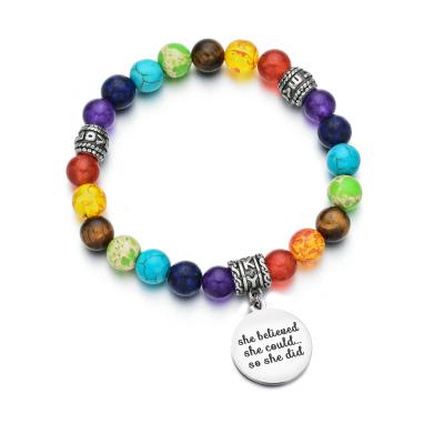 China CLASSIC 7 Chakra Healing Beads Elastic Inspirational Bracelet She Believed She Could Gift For Girls Encourage Confidence Jewelry 8mm for sale