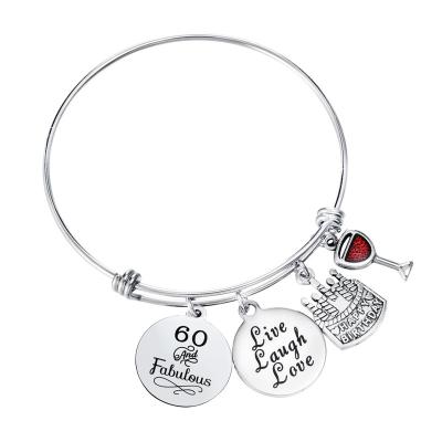 China CLASSIC 60th Birthday Wine Charms Expandable Bracelets Wire Bracelet With Birthstone Happy Birthday Gift Women Jewelry Gift Ideas for sale