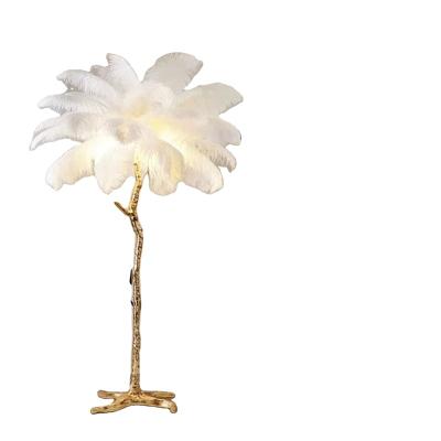 China Modern Nordic Modern Bedroom Hotel Bedside Lamp Living Room LED Floor Lamp Tree Feather Ostrich Feather Fitting Decorative Light for sale