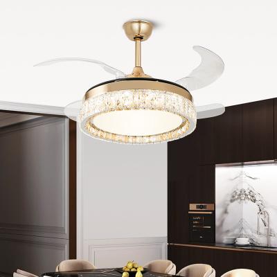 China Modern Color K9 Crystal Remote Control Invisible Ceiling Dropship Guzhen Fan Lights Luxury Gold Ceiling Fan With Fan Light Chandelier for sale