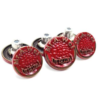 China Custom Wholesale OEM Logo Metal Red 20mm Button Copper Jeans Buttons Nickel Free For Clothing Pant for sale